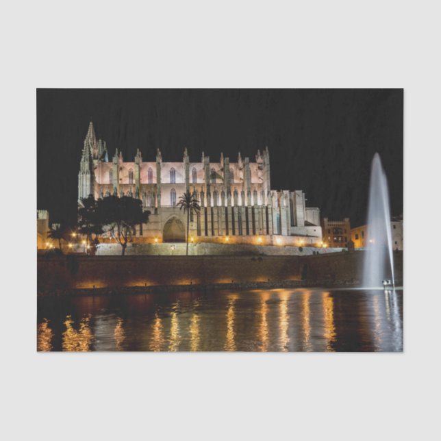 Papier Mousseline Cathédrale de Palma de Majorque la nuit - Espagne (Recto)