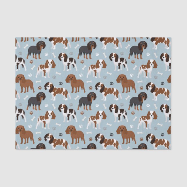 Papier Mousseline Cavalier King Charles Spaniel Paws and Bones (Recto)