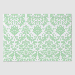 Papier Mousseline Celadon et motif élégant blanc de damassé