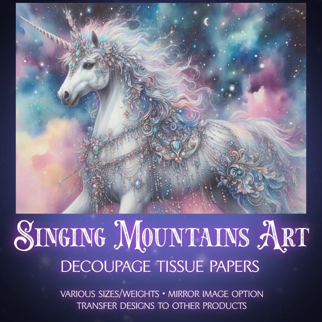 Papier Mousseline Celestial Unicorn Fairytale Craft Decoupage  (Créateur téléchargé)