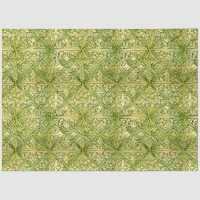 Papier Mousseline Celtic Irish Green et Gold Ornate Motif 4 (Recto)