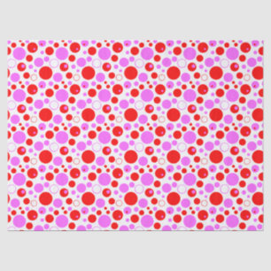 Papier Mousseline Cercles Rouges et Roses Rétro et Points