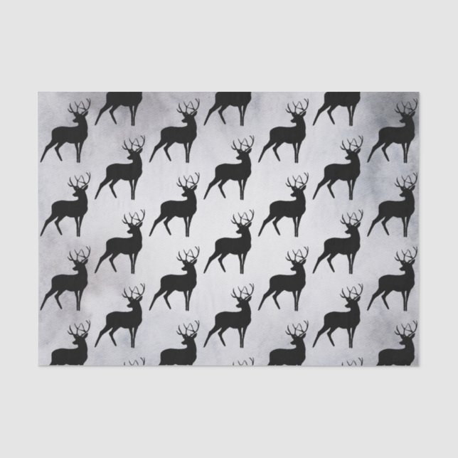 Papier Mousseline Cerf avec Antlers Black Silhouette Rustique Motif (Recto)