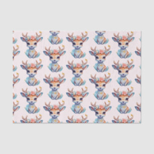 Papier Mousseline Cerf de Bébé mignon avec Antlers et Fleurs Motif