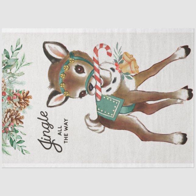 Papier Mousseline Cerf de Noël rétro et Sucre de canne (Recto)