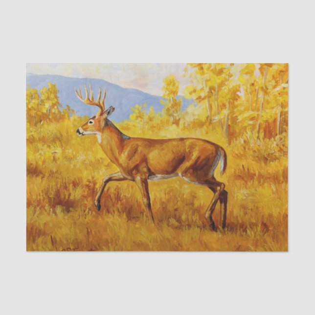 Papier Mousseline Cerf de Virginie à l'automne Forêt d'Aspen (Recto)