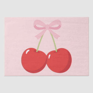 Papier Mousseline Cerises avec Nœud Rose Coquette
