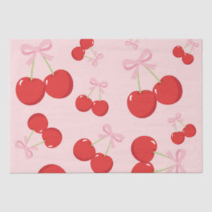 Papier Mousseline Cerises avec Nœud Rose Coquette