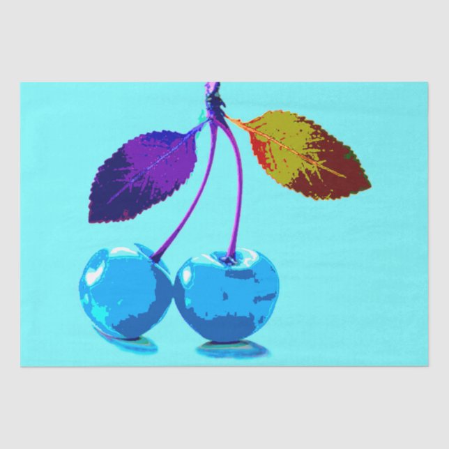 Papier Mousseline Cerises bleues vives (Recto)