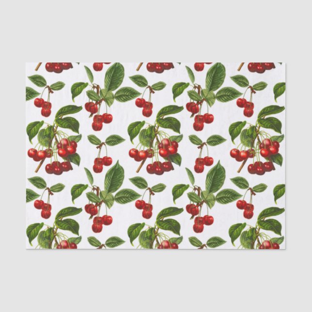 Papier Mousseline Cerises botaniques vintages Imprimer en blanc (Recto)