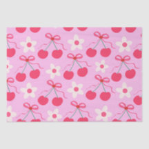 Cerises Coquettes avec Rubans Rouges et Fleurs Bla
