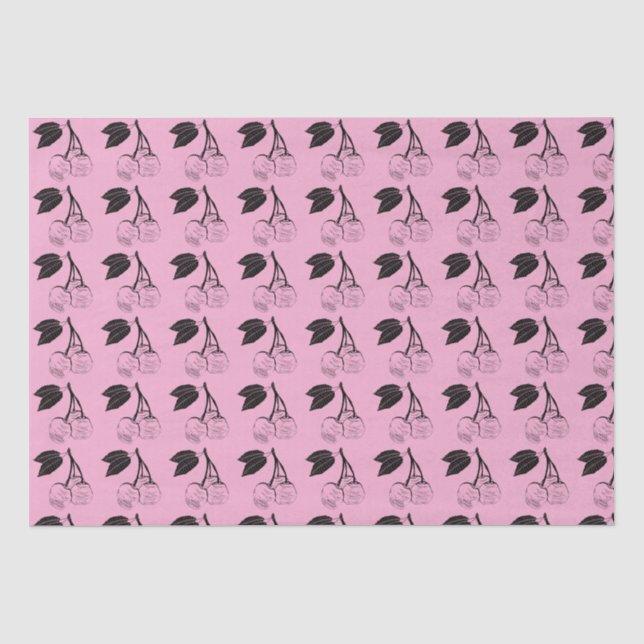 Papier Mousseline Cerises noires sur PInk (Recto)