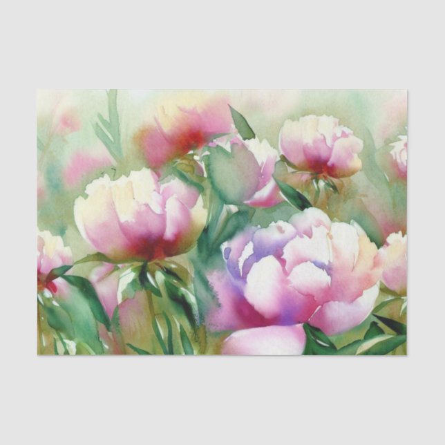 Papier Mousseline Champ d'aquarelle des fleurs-pivoines (A) (Recto)