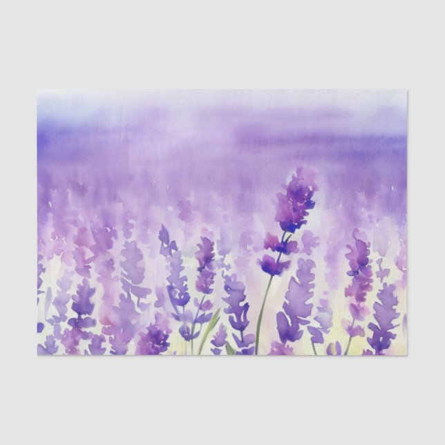 Papier Mousseline Champ d'aquarelle Fleurs-Lavande (C) (Recto)