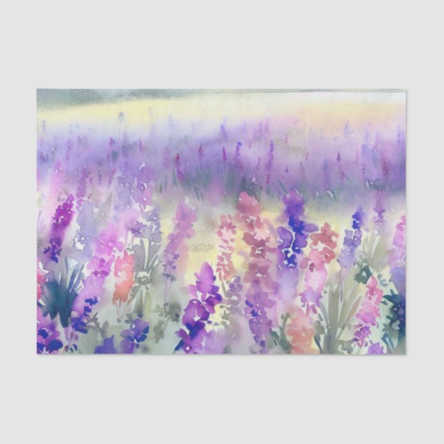 Papier Mousseline Champ d'aquarelle Fleurs-Lavande (D) (Recto)