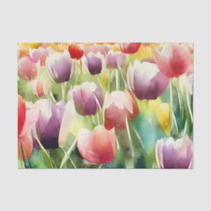 Papier Mousseline Champ d'aquarelle Fleurs-Tulipe (D)
