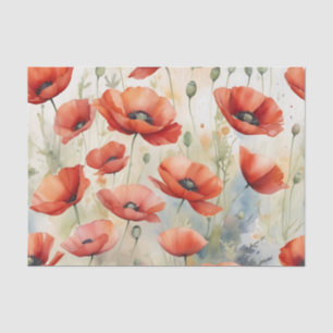 Papier Mousseline Champ d'aquarelle vibrant de pavots sauvages dans