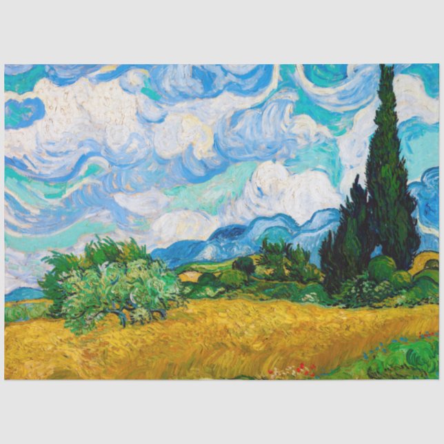 Papier Mousseline Champ de blé avec Cyprès, Van Gogh (Recto)