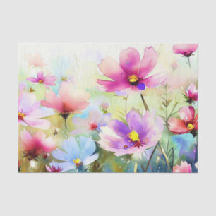 Papier Mousseline Champ de Fleurs-Cosmos (A) Aquarelle