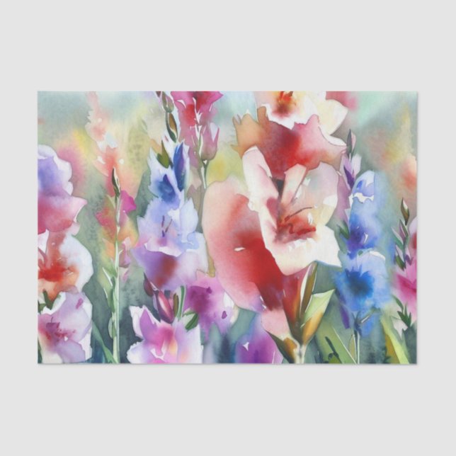 Papier Mousseline Champ de Fleurs-Gladiolus (A) Aquarelle (Recto)