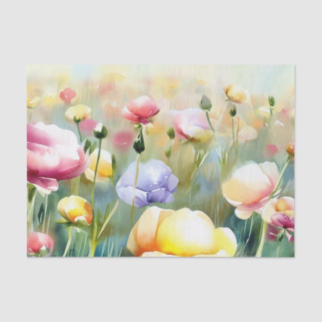 Papier Mousseline Champ de fleurs-Ranunculus (B) Aquarelle (Recto)