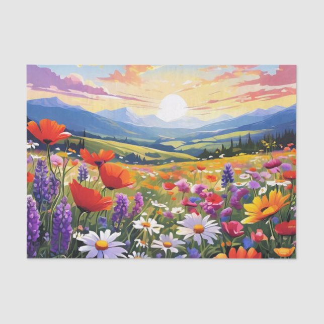 Papier Mousseline Champ de Fleurs sauvages avec Rolling Hills (Recto)