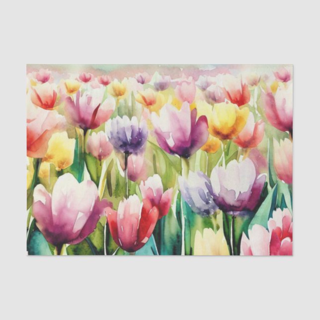 Papier Mousseline Champ de fleurs-Tulipe (A) Aquarelle (Recto)