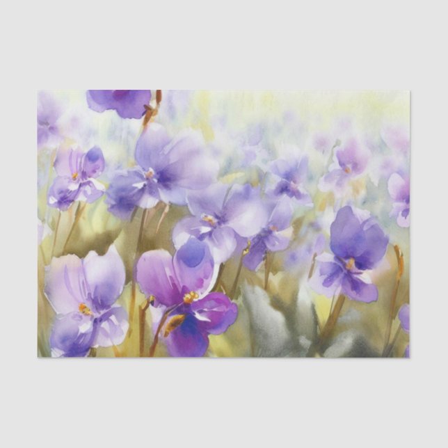 Papier Mousseline Champ de fleurs-violet (C) Aquarelle (Recto)