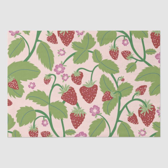 Papier Mousseline Champ de fraises sur arrière - plan crème (Recto)