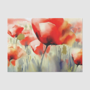 Papier Mousseline Champ de pavot à fleurs (A) Aquarelle