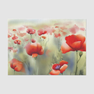 Papier Mousseline Champ de pavot à fleurs (B) Aquarelle