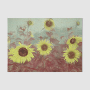 Papier Mousseline Champ de tournesols jaune sarcelle aquarelle décou