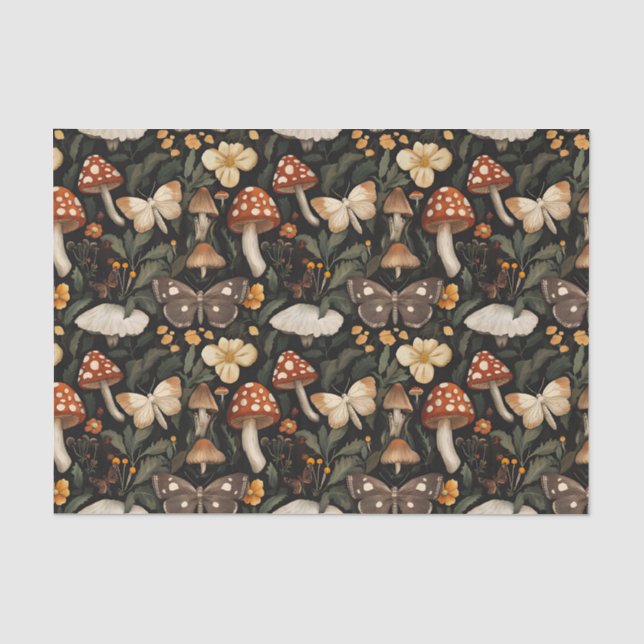 Papier Mousseline Champignon d'automne et fleurs Découpage d'automne (Recto)
