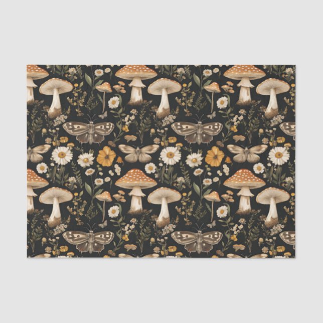 Papier Mousseline Champignon d'automne et fleurs Découpage d'automne (Recto)