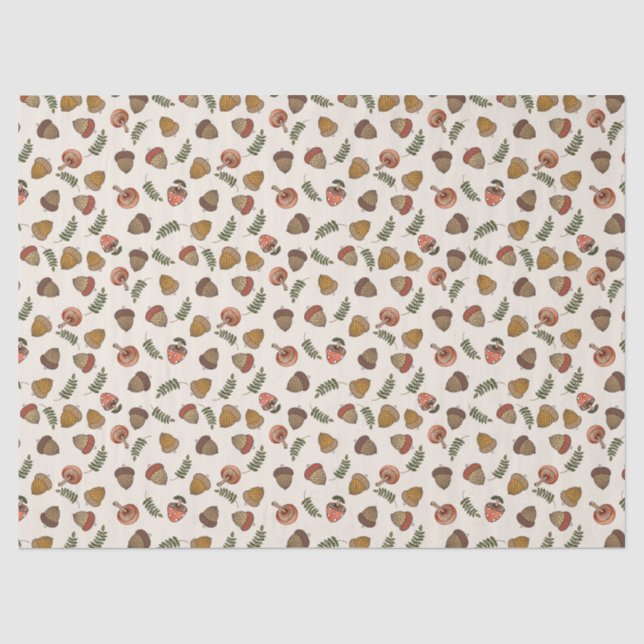 Papier Mousseline Champignon d'automne saisonnier et Acorns (Recto)