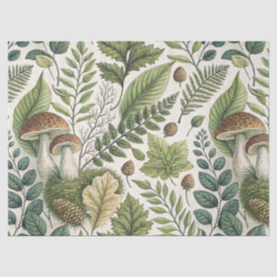 Papier Mousseline Champignons des bois Pinecones Ferns Motif d'autom