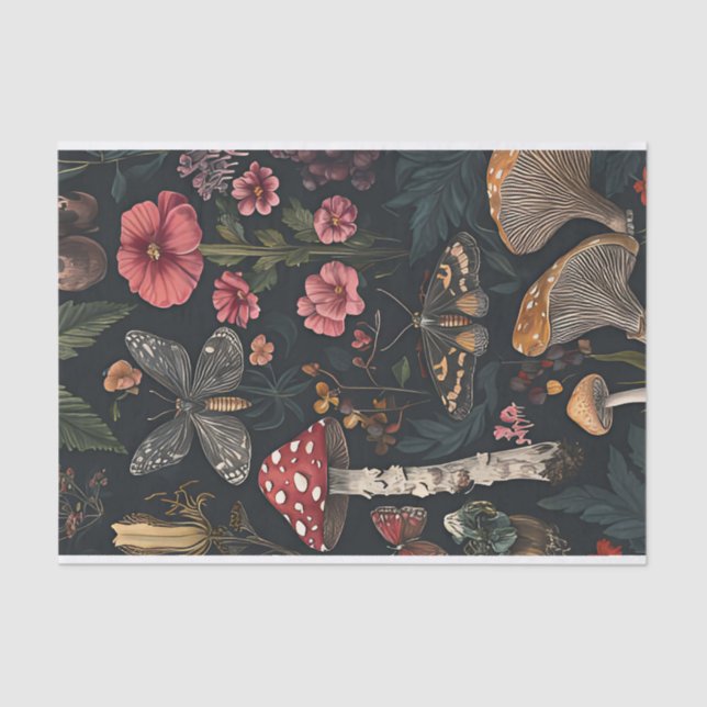 Papier Mousseline Champignons et fleurs d'automne Découpage d'automn (Recto)