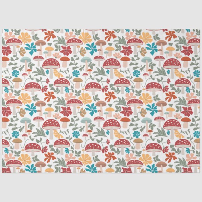 Papier Mousseline Champignons et fleurs du milieu du siècle moderne  (Recto)