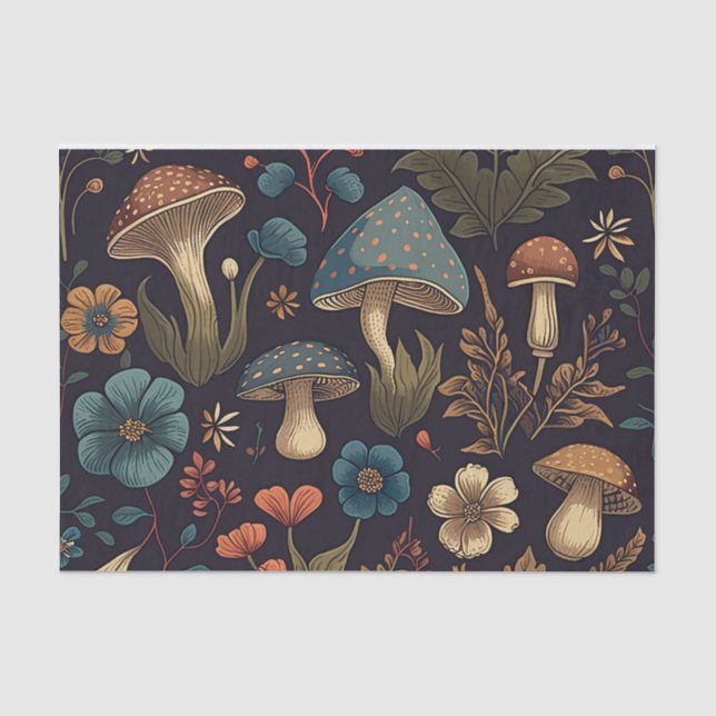 Papier Mousseline Champignons et fleurs rétro (Recto)
