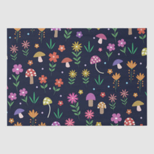 Papier Mousseline Champignons Magiques avec Motif de Fleurs Fantaisi