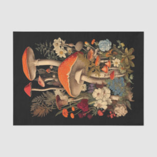 Papier Mousseline Champignons Parmi De Jolies Fleurs Illustration