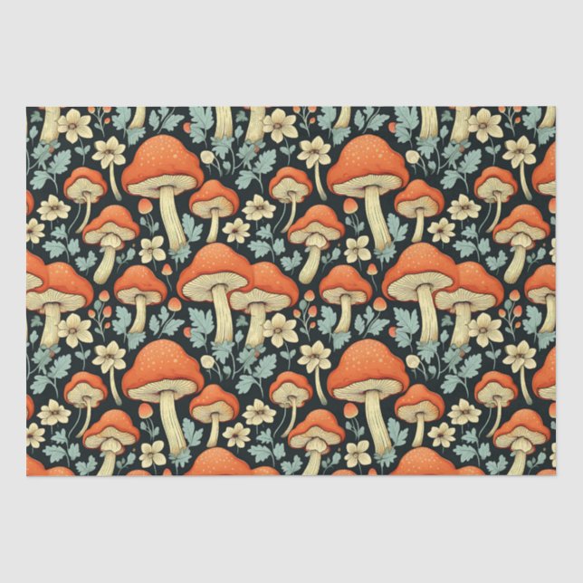 Papier Mousseline Champignons rétro Fleurs Vintages (Recto)