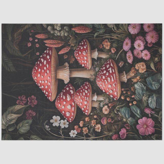 Papier Mousseline Champignons rouges dans une forêt d'Imaginaires (Recto)