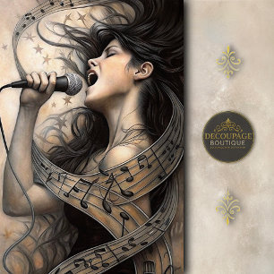 Papier Mousseline Chanteuse Enveloppée de Notes de Musique Découpe