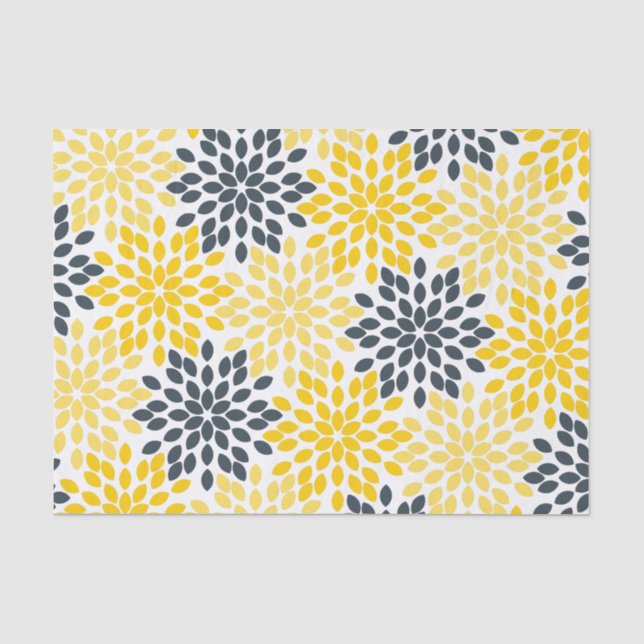 Papier Mousseline Charbon jaune et gris Moderne Floral (Recto)