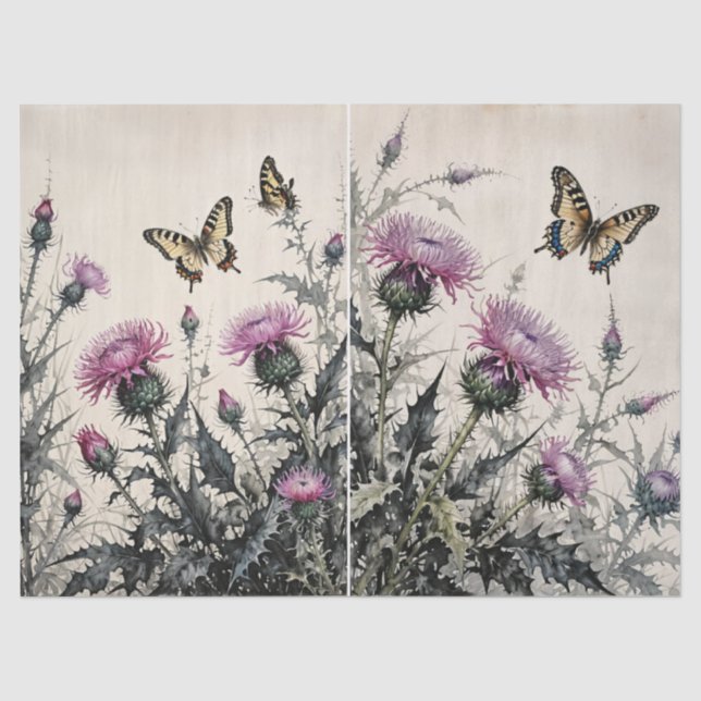Papier Mousseline Chardon et papillons Papier de tissus (Recto)