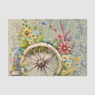 Papier Mousseline Chariot en bois rempli de fleurs printanières vive