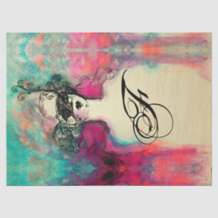 Papier Mousseline CHARME /Dame au Masque Monogramme rose Turquoise v