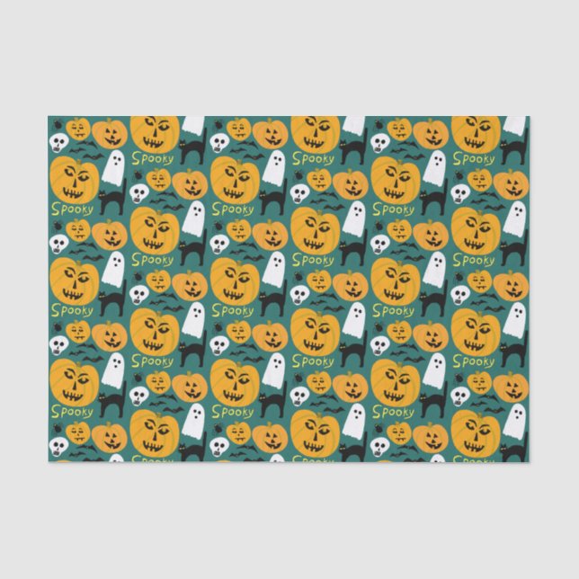 Papier Mousseline Charme Halloween Citrouilles fantôme Éffrayant (Recto)