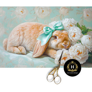 Papier Mousseline Charming Bunny avec la mâchoire et les pivoines Dé